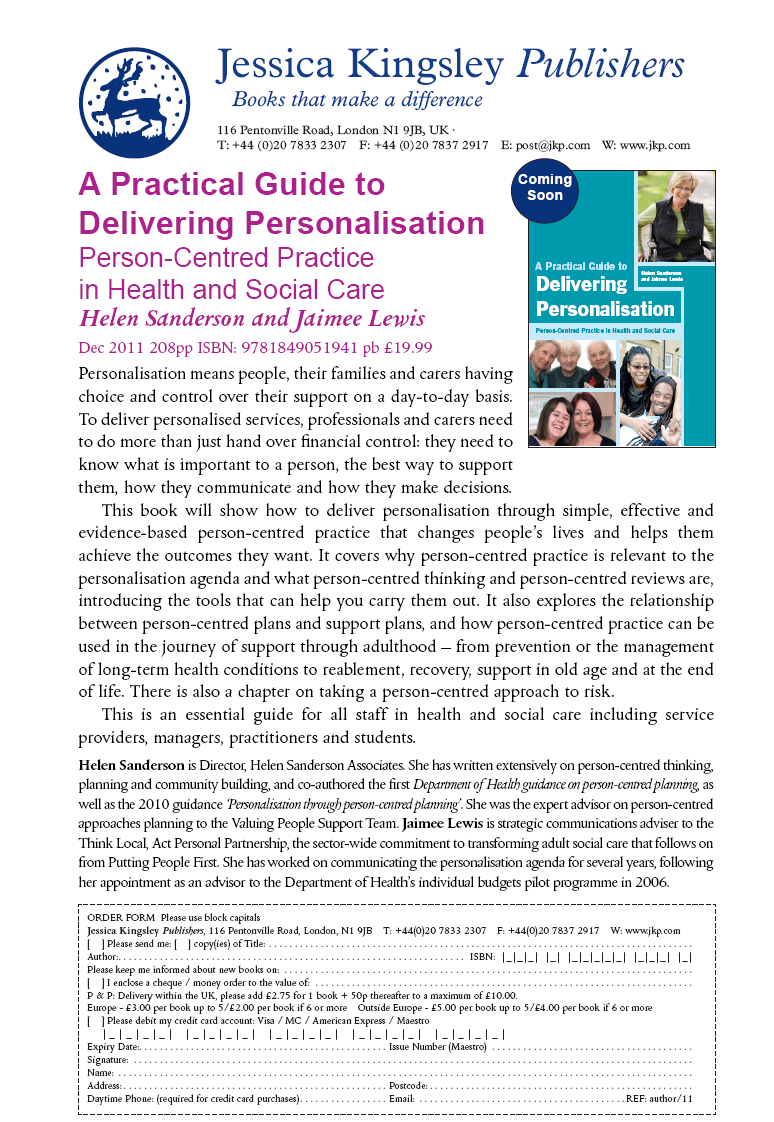 Order form for 'A practical guide to personalisation' by Sanderson and Lewis